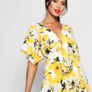 Knot Front Lemon Print Midi Dress